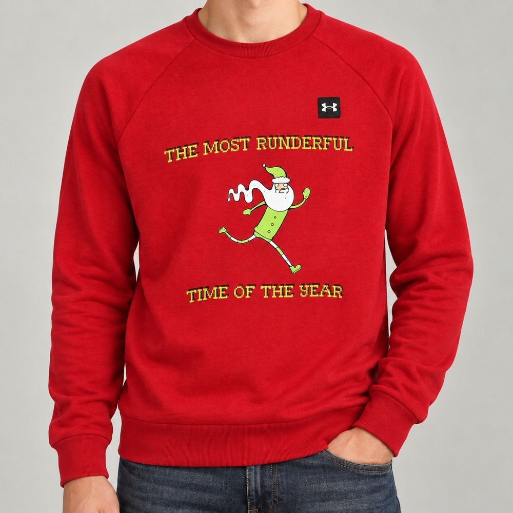 Under Armour Red Runderful Christmas Santa Sweatshirt MENS M Holiday Runs